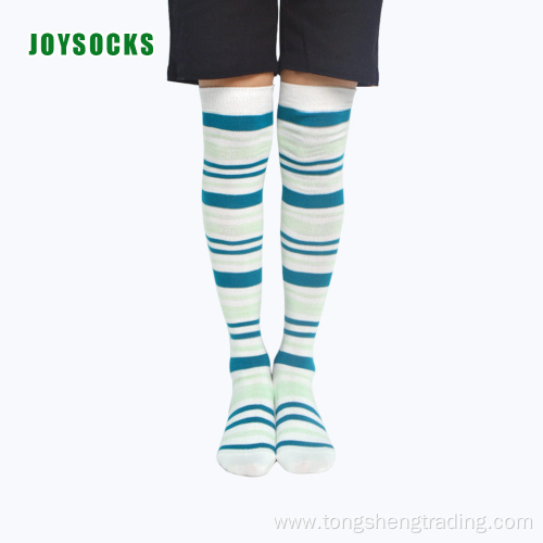 over knee striped color cotton fashion lady's socks